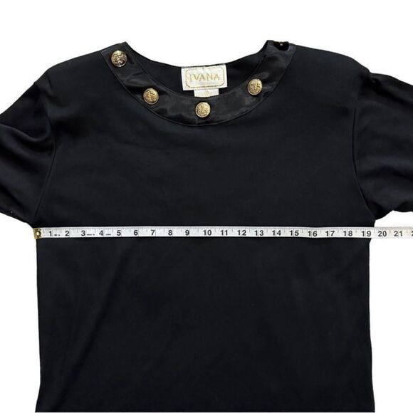 Ivana Vintage Black & Gold Button Detail 3/4 Sleeve Split Hem Blouse Sz Medium - Picture 8 of 10